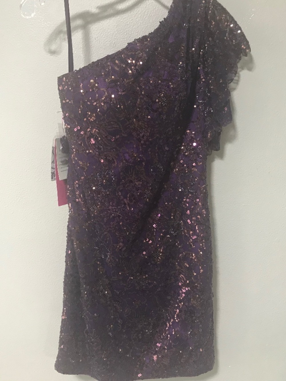MORI LEE PURPLE BEADED MINI ONE SLEEVE SIZE 0